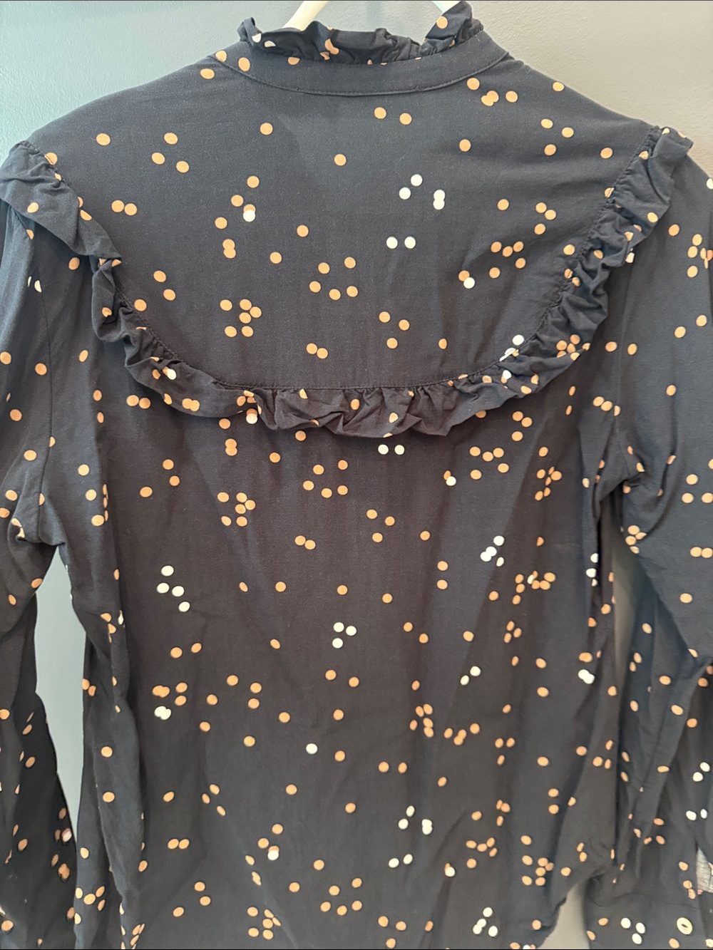 Contemporary navy Ruffle Dot Button-Up Blouse - Picture 6 of 6